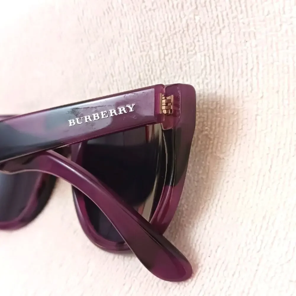 Burberry Sunglasses Tortoiseshell PURPLE BLACK Round Cat Eye Gray Lens Authentic